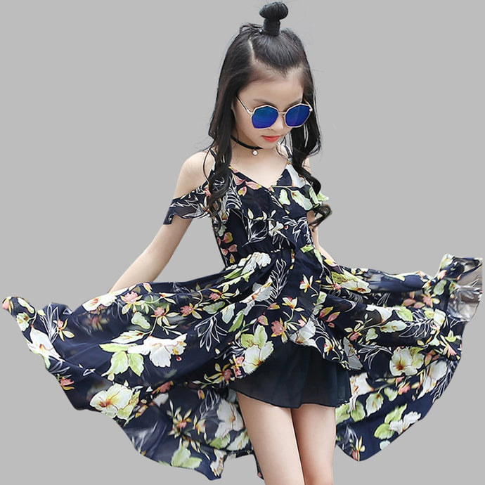 Girls Dress Bohemia Style Dresses Girls Sleeveless Floral Dress For Adolescents 8 10 12 Big Kids Girls Clothes