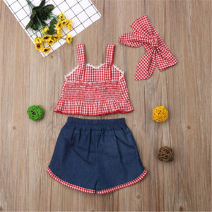 Children girls clothes roupas infantis menina  Summer Girl Outfits teenage girls clothing Crop Top Denim Shorts Headband