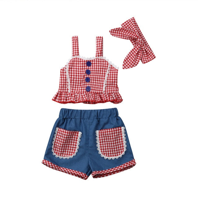 Children girls clothes roupas infantis menina  Summer Girl Outfits teenage girls clothing Crop Top Denim Shorts Headband