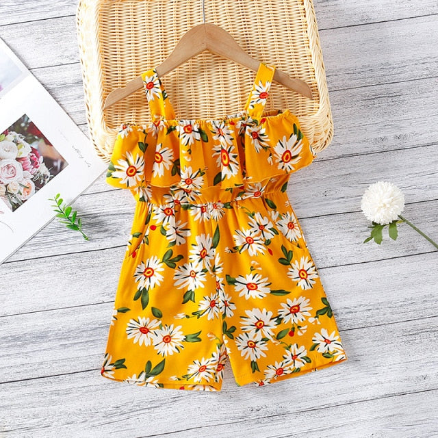 1-7 Years Girls Rompers Kids Summer Sleeveless Strap Princess Dress Cotton Flower Print Children Clothes Girl Casual Sundress