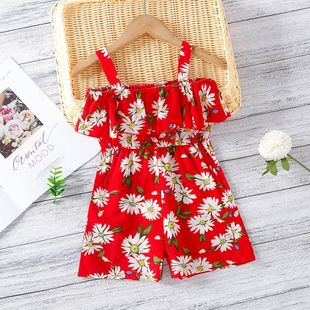 1-7 Years Girls Rompers Kids Summer Sleeveless Strap Princess Dress Cotton Flower Print Children Clothes Girl Casual Sundress