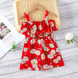 1-7 Years Girls Rompers Kids Summer Sleeveless Strap Princess Dress Cotton Flower Print Children Clothes Girl Casual Sundress