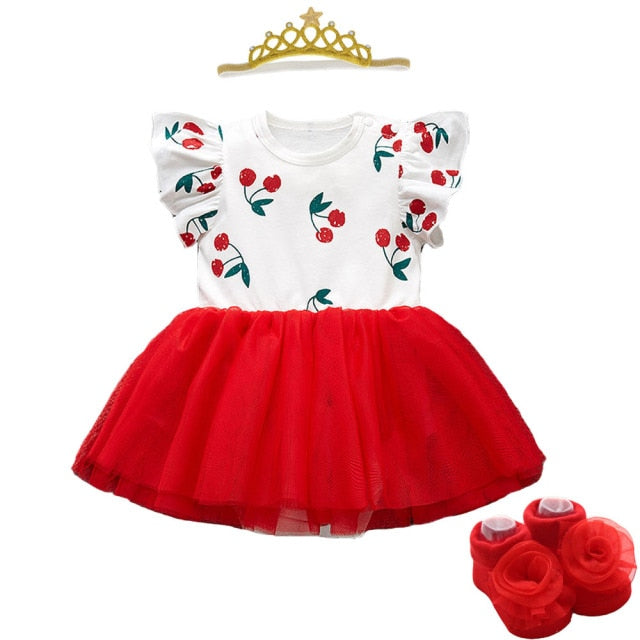 1 set Baby summer dress infant girls princess christening baptism dress gown party wedding 0-3 3-6 6-9 months dress outfits