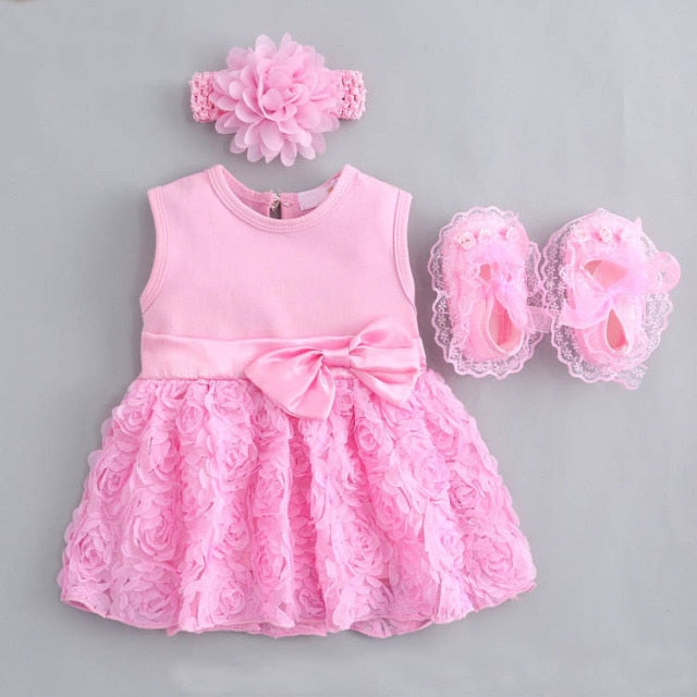 1 set Baby summer dress infant girls princess christening baptism dress gown party wedding 0-3 3-6 6-9 months dress outfits