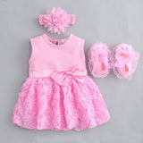 1 set Baby summer dress infant girls princess christening baptism dress gown party wedding 0-3 3-6 6-9 months dress outfits