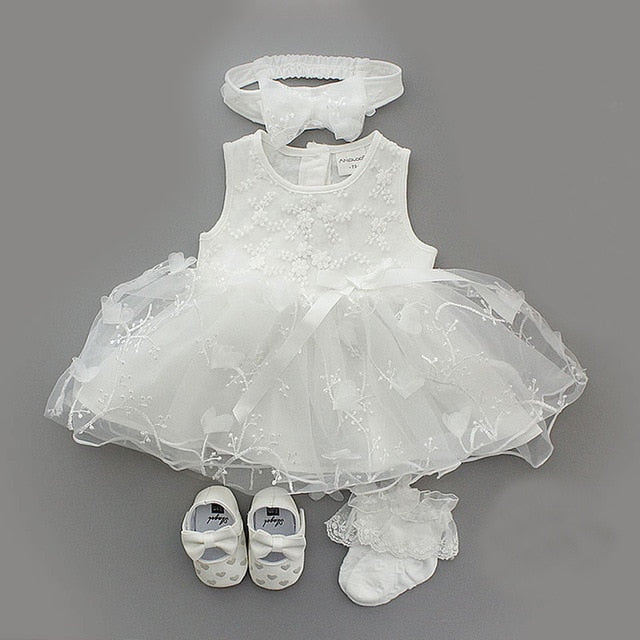 1 set Baby summer dress infant girls princess christening baptism dress gown party wedding 0-3 3-6 6-9 months dress outfits