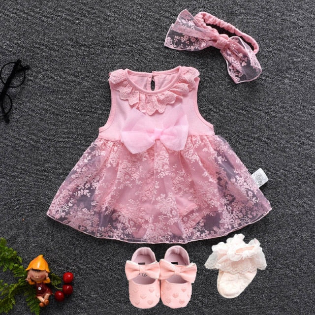 1 set Baby summer dress infant girls princess christening baptism dress gown party wedding 0-3 3-6 6-9 months dress outfits