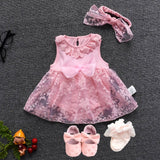 1 set Baby summer dress infant girls princess christening baptism dress gown party wedding 0-3 3-6 6-9 months dress outfits