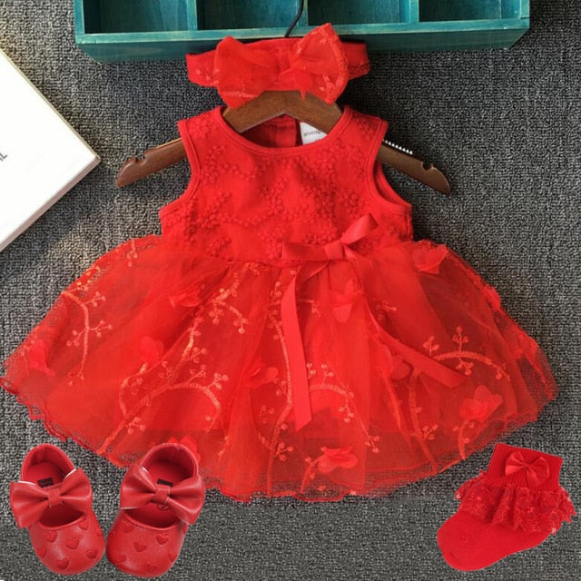 1 set Baby summer dress infant girls princess christening baptism dress gown party wedding 0-3 3-6 6-9 months dress outfits