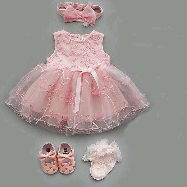 1 set Baby summer dress infant girls princess christening baptism dress gown party wedding 0-3 3-6 6-9 months dress outfits