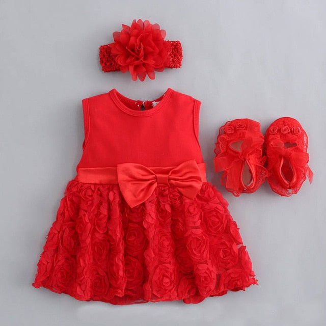 1 set Baby summer dress infant girls princess christening baptism dress gown party wedding 0-3 3-6 6-9 months dress outfits