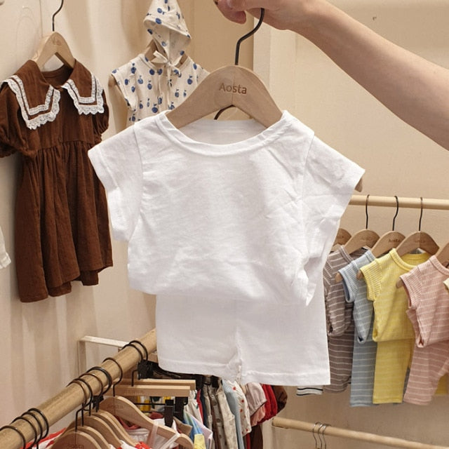 2020 Summer Cotton Baby Clothing Set Solid Girls Tee Boys Short Sleeve T Shirt And Pp Shorts 2pcs Infant Baby Girl Clothes Sets