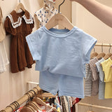 2020 Summer Cotton Baby Clothing Set Solid Girls Tee Boys Short Sleeve T Shirt And Pp Shorts 2pcs Infant Baby Girl Clothes Sets
