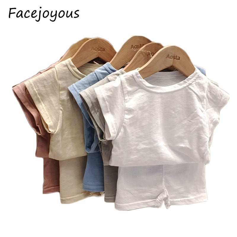 2020 Summer Cotton Baby Clothing Set Solid Girls Tee Boys Short Sleeve T Shirt And Pp Shorts 2pcs Infant Baby Girl Clothes Sets