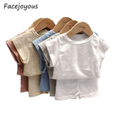 2020 Summer Cotton Baby Clothing Set Solid Girls Tee Boys Short Sleeve T Shirt And Pp Shorts 2pcs Infant Baby Girl Clothes Sets