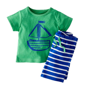 2 pcs Baby Boy Clothing Set Summer Cartoon Printed T-Shirt+ Stripe Shorts Baby Boy Clothes