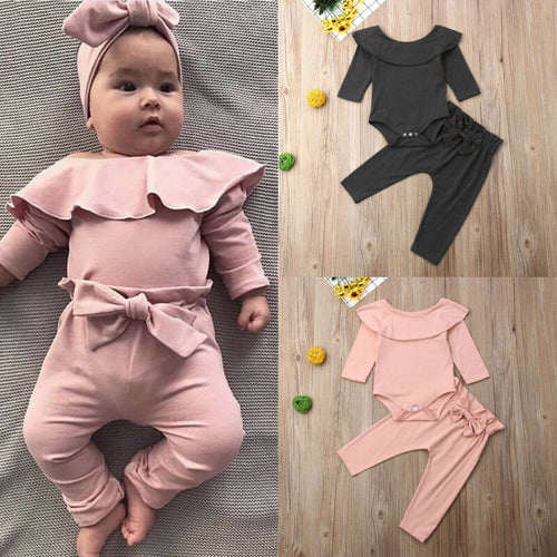 2PCS Toddler Kids Baby Girls Ruffle Bodysuit Romper Tops Pants Winter Outfits Clothes