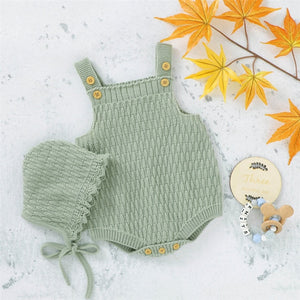 2Pcs Set Baby Knitted Romper Clothes Set Cotton Triangle Crotch Button One-Piece Jumpsuit+Hats Toddler Baby Boys Girls Outfits