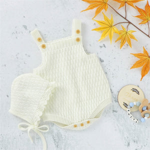 2Pcs Set Baby Knitted Romper Clothes Set Cotton Triangle Crotch Button One-Piece Jumpsuit+Hats Toddler Baby Boys Girls Outfits