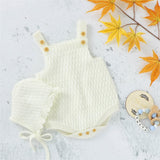 2Pcs Set Baby Knitted Romper Clothes Set Cotton Triangle Crotch Button One-Piece Jumpsuit+Hats Toddler Baby Boys Girls Outfits