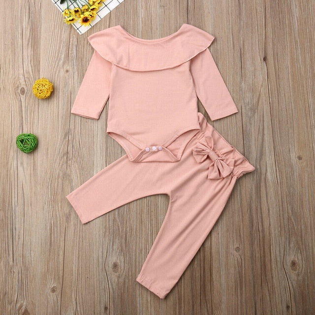 2PCS Toddler Kids Baby Girls Ruffle Bodysuit Romper Tops Pants Winter Outfits Clothes