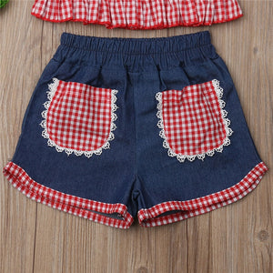 Children girls clothes roupas infantis menina  Summer Girl Outfits teenage girls clothing Crop Top Denim Shorts Headband