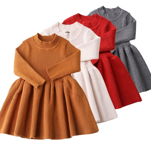 Baby Dresses For Girls Autumn Winter Long Sleeved Knit princess dress Lotus Leaf Collar Pocket Doll Dress Girls Baby Clothing