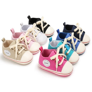 Newborn Baby Shoes 2018 Infant first walkers Tollder Canvas Shoes Lace-up Baby Girls Sneaker Prewalker 0-18M