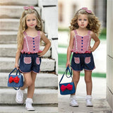 Children girls clothes roupas infantis menina  Summer Girl Outfits teenage girls clothing Crop Top Denim Shorts Headband