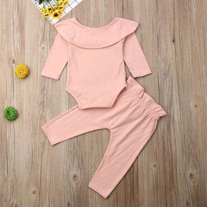 2PCS Toddler Kids Baby Girls Ruffle Bodysuit Romper Tops Pants Winter Outfits Clothes