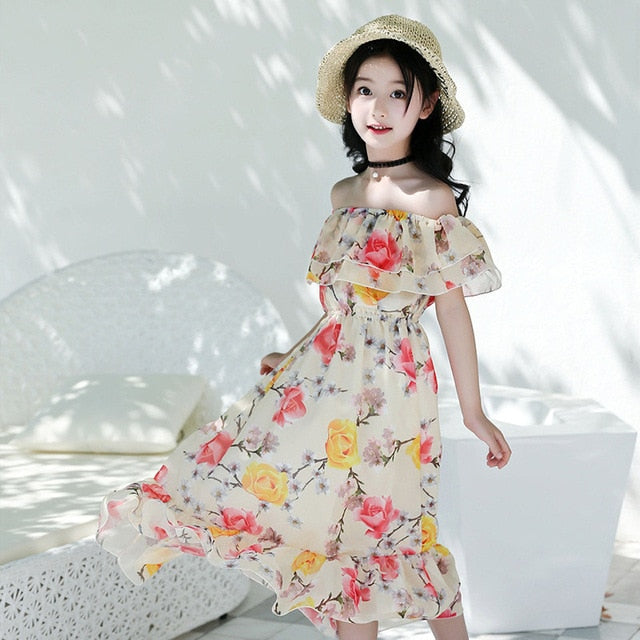 Girls Dress Bohemia Style Dresses Girls Sleeveless Floral Dress For Adolescents 8 10 12 Big Kids Girls Clothes