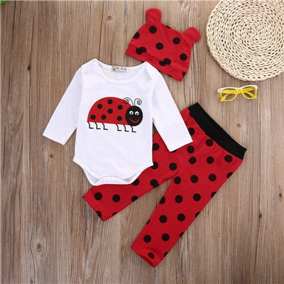 AA 3PCS Autumn Winter Newborn kids long sleeve Ladybugs Gorillas set Baby Boy Girl Rompers Top Striped Leggings Pants Outfit Set