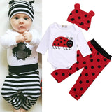 AA 3PCS Autumn Winter Newborn kids long sleeve Ladybugs Gorillas set Baby Boy Girl Rompers Top Striped Leggings Pants Outfit Set