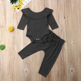 2PCS Toddler Kids Baby Girls Ruffle Bodysuit Romper Tops Pants Winter Outfits Clothes