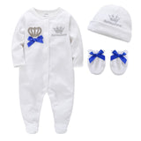 Baby Girls Boys Rompers Royal Crown Clothing Sets with Cap Gloves Infant Newborn One-Pieces Footies Overall Pajamas Velour