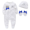Baby Girls Boys Rompers Royal Crown Clothing Sets with Cap Gloves Infant Newborn One-Pieces Footies Overall Pajamas Velour