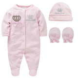 Baby Girls Boys Rompers Royal Crown Clothing Sets with Cap Gloves Infant Newborn One-Pieces Footies Overall Pajamas Velour