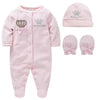 Baby Girls Boys Rompers Royal Crown Clothing Sets with Cap Gloves Infant Newborn One-Pieces Footies Overall Pajamas Velour