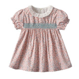Baby Girls Smock Dress 2021 Summer Children's Floral Print One Piece Kids Short Sleeve Princess Frock Little Girls Cotton Dress