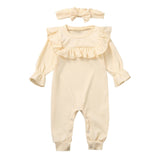 Baby Kids Clothing Sets newborn Infant Baby Boys Girl Solid Ruffle Romper Jumpsuit Headband Outfits Set детская Одежда Ropa Teen