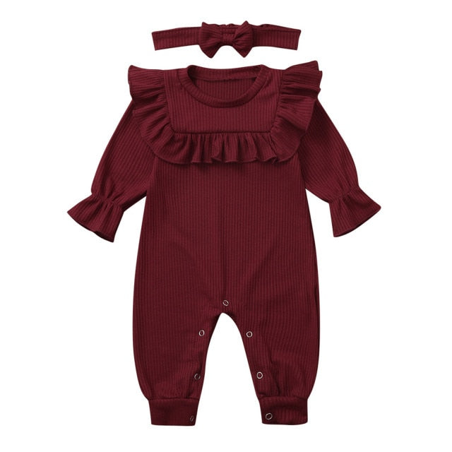 Baby Kids Clothing Sets newborn Infant Baby Boys Girl Solid Ruffle Romper Jumpsuit Headband Outfits Set детская Одежда Ropa Teen