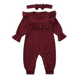 Baby Kids Clothing Sets newborn Infant Baby Boys Girl Solid Ruffle Romper Jumpsuit Headband Outfits Set детская Одежда Ropa Teen