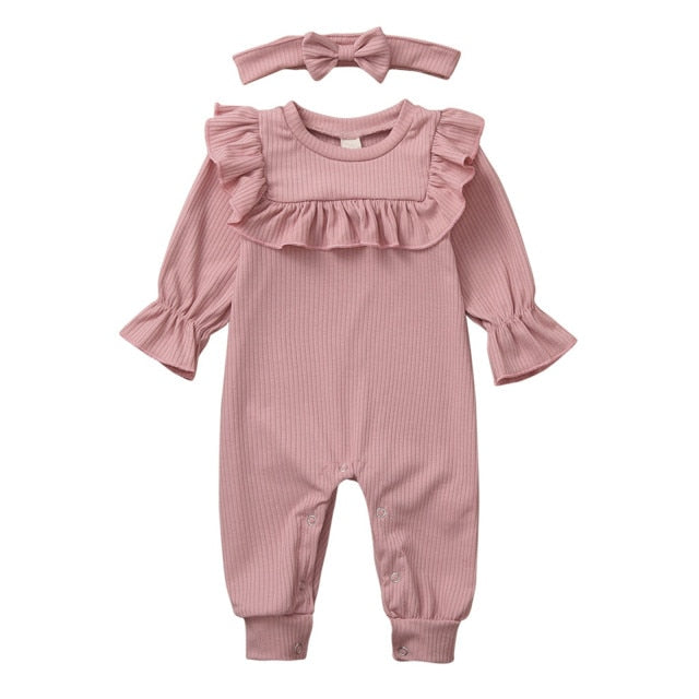 Baby Kids Clothing Sets newborn Infant Baby Boys Girl Solid Ruffle Romper Jumpsuit Headband Outfits Set детская Одежда Ropa Teen