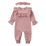 Baby Kids Clothing Sets newborn Infant Baby Boys Girl Solid Ruffle Romper Jumpsuit Headband Outfits Set детская Одежда Ropa Teen