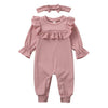 Baby Kids Clothing Sets newborn Infant Baby Boys Girl Solid Ruffle Romper Jumpsuit Headband Outfits Set детская Одежда Ropa Teen