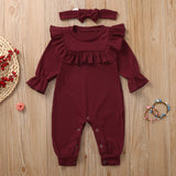 Baby Kids Clothing Sets newborn Infant Baby Boys Girl Solid Ruffle Romper Jumpsuit Headband Outfits Set детская Одежда Ropa Teen