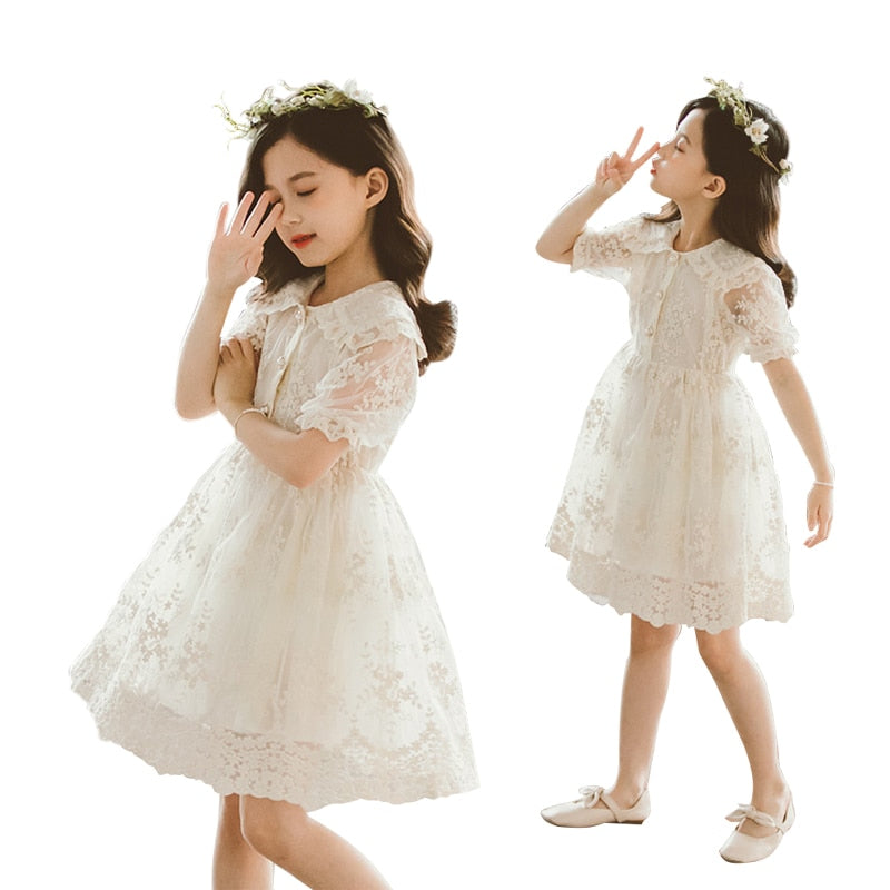 Big Girls Dress Summer Princess Party Frocks Lace Embroidery White Dress for Teens Girl 4 6 8 10 11 12 14 Yrs Children Clothing