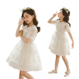 Big Girls Dress Summer Princess Party Frocks Lace Embroidery White Dress for Teens Girl 4 6 8 10 11 12 14 Yrs Children Clothing