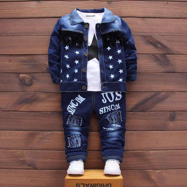 Children Clothing Sets Autumn Sport Suit Baby Boys Clothes Slong Sleeve Set Costume For Kids Jacket+Tshirt+Jeans 3Pcs