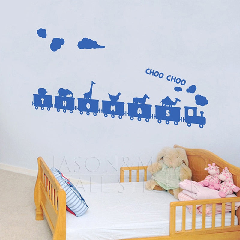 Choo Train Animals Personalized Customized Name Vinyl Wall Sticker Mural Decal Wallpaper Boys Kids Room Home Decor 58*105CM